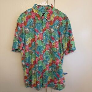 Vineyard Vines Hawaiian Shirt Men’s Large Tropical Drink Print Short Sleeve